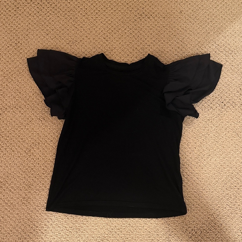 Katie J NYC Black Short Sleeve Flutter Sleeve Tee